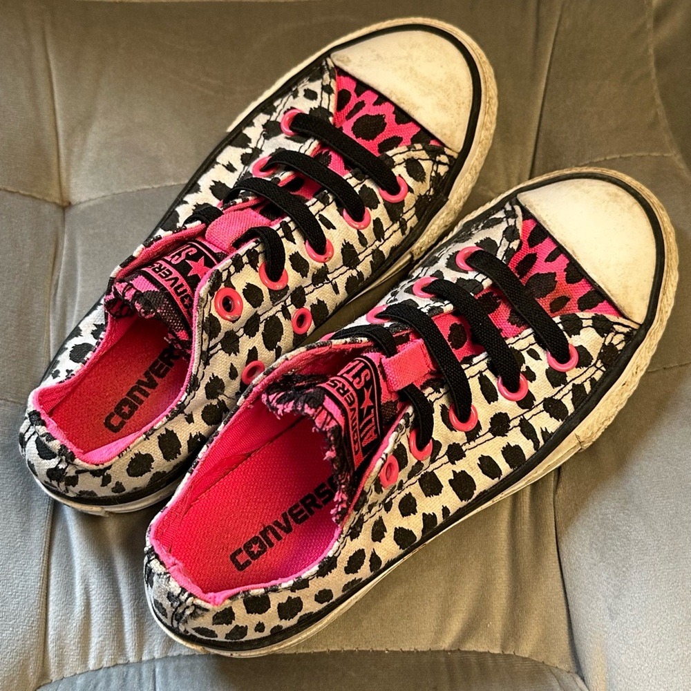 Converse Kids' Pink and Black Animal Print Sneakers